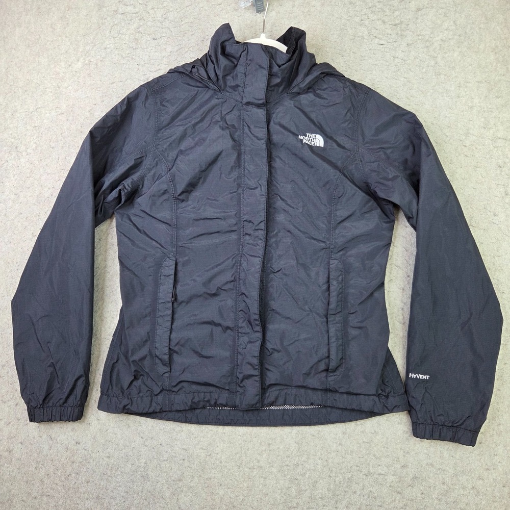The North Face Jacket Womens Size M Black HyVent Waterproof Hooded Rain Shell